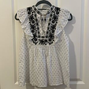 Women’s Black and White Loft Embroidered Top - Size XS